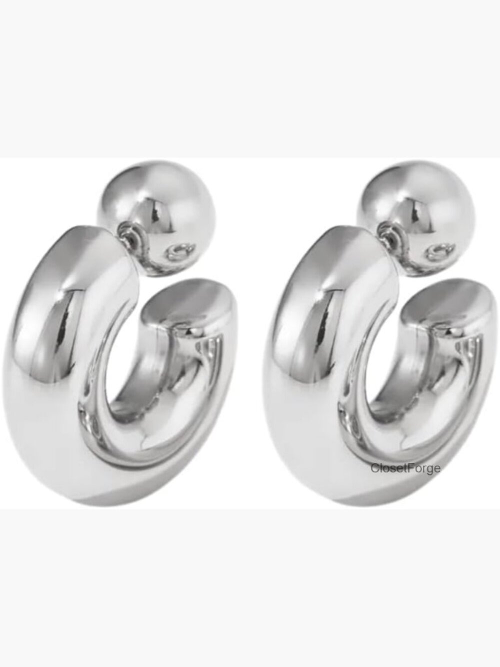 SS C-Shaped Ball End Hoop Earrings 10mm Inner 30mm Outer